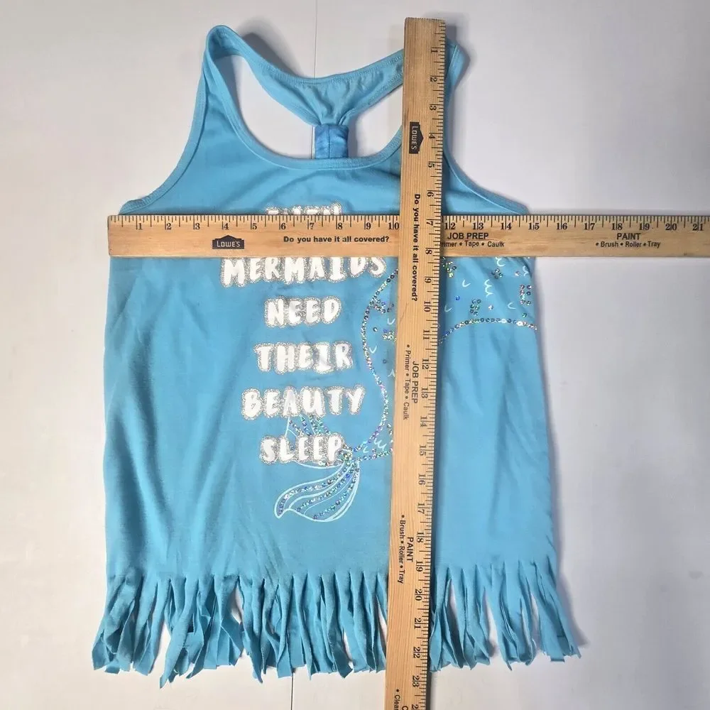 Justice Pajama Set Girls 14 Blue Mermaid‎ Fringe Tie Dye Mermaidcore Sleepwear